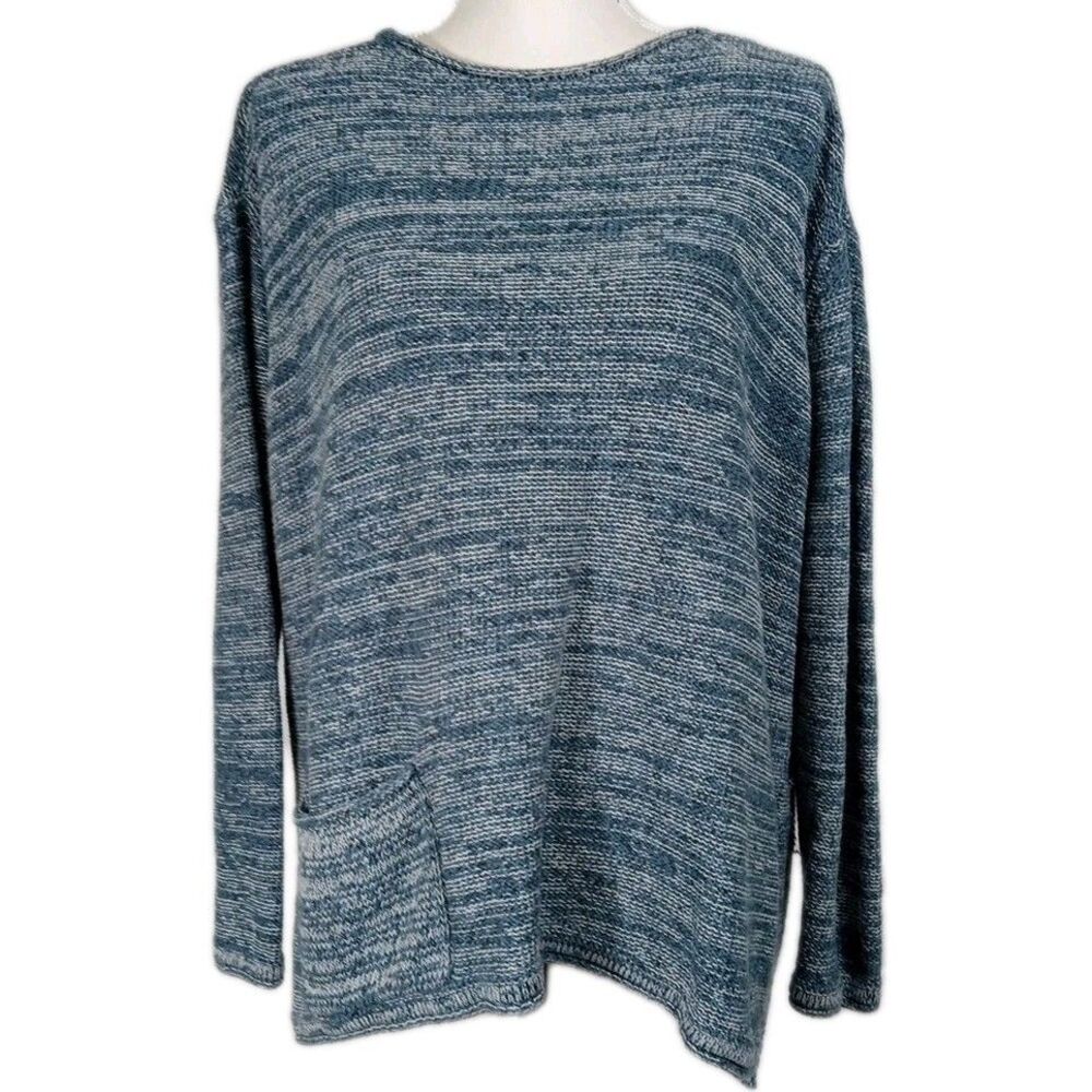 J JILL PURE JILL 100% Cotton Sweater Pullover Marled Blue Cream Large P Coastal